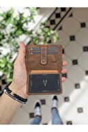 653 محفظه پول کاغذ چرمی واقعی نگهدارنده کارت اعتباری چرمی قهوه ای روشن + کلید-thumb