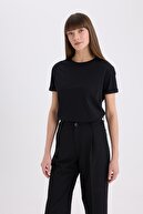 تی شرت مشکی آستین کوتاه نخی ساده ساده و معمولی یقه گرد W9584az25sp-thumb