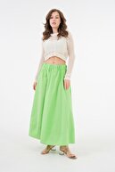 دامن بلند کمر سبز پوپلین با تایر 27321-thumb