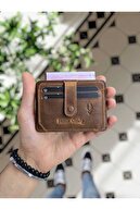 653 محفظه پول کاغذ چرمی واقعی نگهدارنده کارت اعتباری چرمی قهوه ای روشن + کلید-thumb