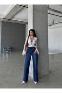 زن Yüksel Bel Pale Effect Lycra Wide Leg Palazzo Jean-thumb