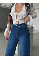 زن Yüksel Bel Pale Effect Lycra Wide Leg Palazzo Jean-thumb