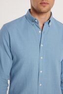 برش باریک باریک مردانه 100 ٪ پارچه کتانی کتانی دکمه یقه آبی پیراهن آبی-thumb