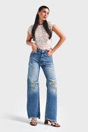 جین زنانه رنگ Doris 12s5-84 راسته فاق بلند پاره پاره جزییات زیر 100% پنبه قد جین 80cm Je-thumb