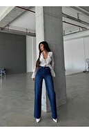 زن Yüksel Bel Pale Effect Lycra Wide Leg Palazzo Jean-thumb