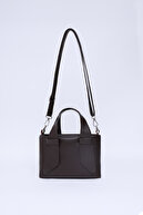 چرم مصنوعی قهوه ای SHK60 تک محفظه دو دسته و کیف شانه متقاطع L: 14 W: 21 W: 8 سانتی متر-thumb