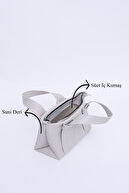 چرم مصنوعی SHK60 خاکستری، تک محفظه، زیپ دار، بند قابل تنظیم، کیف دستی، بازو و شانه-thumb