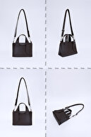 چرم مصنوعی قهوه ای SHK60 تک محفظه دو دسته و کیف شانه متقاطع L: 14 W: 21 W: 8 سانتی متر-thumb