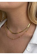 گردنبند دوبل استیل طلایی و پاشنه دار ایتالیایی-thumb