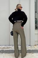 شلوار زنانه جیبی کمری الاستیک خاکی هرا Palazzo-thumb