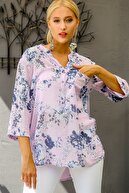 Chiccy Kadın Pembe İtalyan Romantik Gül Desenli Cepli Ayar Düğmeli Kol Detaylı Bluz M10010200BL94941