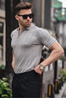 چوگان خاکستری مردانه yaka Zippered t -shirt 6876-thumb