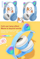 رنگ آبی روشن Vilya Cat Ear با جزئیات سازگار با هدفون بی سیم بلوتوث، کابل Aux پخش کننده کودک-thumb