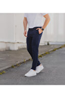 شلوار قد بلند پارچه لایکرای منعطف مردانه رنگ آبی سرمه ای با کیفیت-thumb