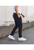 شلوار قد بلند پارچه لایکرای منعطف مردانه رنگ آبی سرمه ای با کیفیت-thumb