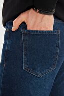 TRENDYOL MAN Lacivert Erkek Tırmık Destroylu Slim Cropped Jeans TMNSS21JE0203