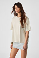 تی شرت سنگی رنگی یقه گرد زنانه LAGERTHA 100% پنبه ارگانیک با بافت ضخیم-thumb