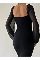 لباس مشکی یقه مربعی دراف، آستین ابریشمی-thumb