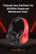 هدفون بی‌سیم هدفون بلوتوث روی گوش با نور LED میکروفون قرمز تاشو-thumb