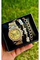 Gold watch + 2 bracelets