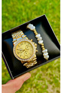 Gold watch + bracelet