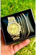 Gold watch + bracelet for 4