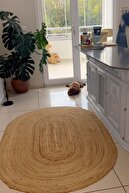 تشک کف فرش جوت طبیعی بیضی شکل Vime 01E فرش دستباف جوت دکور فرش حصیری فرش اصیل بوهمی-thumb