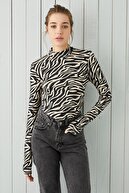 Bipantolon Kadın Bej Zebra Desenli Body