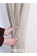 پرده کتانی چین دار به رنگ بژ نیازی به اتو ندارد-thumb