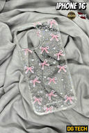 Transparent Sheath with Pink Bow and White Heart Glitter
