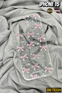 Transparent Sheath with Pink Bow and White Heart Glitter