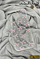 Transparent Sheath with Pink Bow and White Heart Glitter