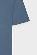 تی شرت باریک مردانه نیلی ملانژ نخی با برش باریک-thumb