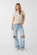 تی شرت زنانه با کیفیت فوق العاده 100% پنبه ای یک رنگ بژ یقه خدمه تی شرت پنبه ای ارگانیک-thumb