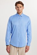 اسلیم فیت آستین بلند آسان آهنی جاذب عرق بافت تنفسی پیراهن مردانه آبی چهار فصل-thumb