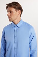 اسلیم فیت آستین بلند آسان آهنی جاذب عرق بافت تنفسی پیراهن مردانه آبی چهار فصل-thumb