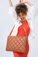 کیف نوت بوک با بند شانه کیف تبلت لپ تاپ 15 تا 15،9 اینچی چرم لحافی قهوه ای مایل به زرد-thumb