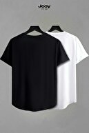 ست دو نفره تیشرت طرح پر برش سیاه و سفید یونیسکس-thumb