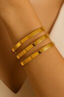 دستبند اجدا تخت 3 تکه ضخیم طلای استیل 6.5 میلی متری 22 سانتی متری-thumb