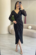 مدل پولک مشکی زنانه مدل لباس مجلسی دو سینه آستین بلند فصل جدید سایز پلاس-thumb