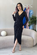 مدل پولک مشکی زنانه مدل لباس مجلسی دو سینه آستین بلند فصل جدید سایز پلاس-thumb