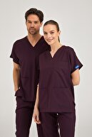 اسکراب لباس یونیفرم جراحی بالا و پایین لباس پرستار Plum Lycra یونیفرم جراحی-thumb