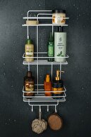 نگهدارنده شامپو حمام حمام با چسب سفید ضد زنگ 3 طبقه، 4 قلاب، سازمان دهنده بادوام-thumb