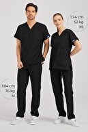 کت و شلوار جراحی یونیفرم لایکرای مشکی لباس جراحی بالا و پایین لباس یکنواخت جراحی-thumb