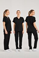 کت و شلوار جراحی یونیفرم لایکرای مشکی لباس جراحی بالا و پایین لباس یکنواخت جراحی-thumb