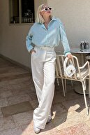 پیراهن زنانه آستین بلند با دکمه های فیروزه ای SH178-thumb