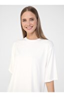 Refka Viskon Kumaştan Arkası Uzun T-shirt  Off White  Basic