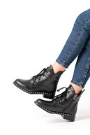 Minaz Kadın Siyah Renk Bağcıklı Günlük Bot Ayakkabı