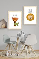 Zep Home Zephome Çocuk Odası Doğal Ahşap Çerçeveli 2li Poster Seti Sevimli Hayvanlar Zk822445485163