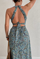 لباس مجلسی ماکسی بلند فصل جدید لباس کمر چین دار لباس بدون پشت 1725-thumb